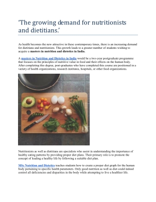 ‘The growing demand for nutritionists and dietitians.’