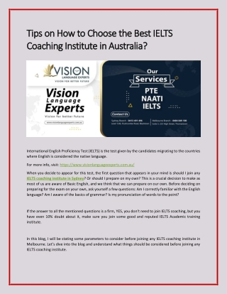 Tips on How to Choose the Best IELTS Coaching Institute in Australia