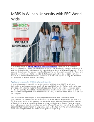 MBBS in Wuhan University with EBC World Wide