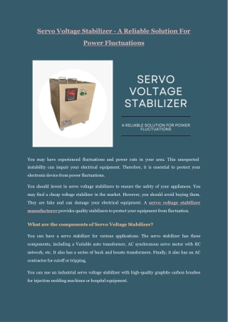 Servo Voltage Stabilizer - A Reliable Solution For Power Fluctuations