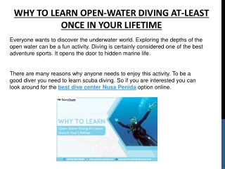 WHY TO LEARN OPEN-WATER DIVING AT-LEAST ONCE IN YOUR LIFETIME