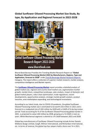 Global Sunflower Oilseed Processing Market Research Report 2022-2028