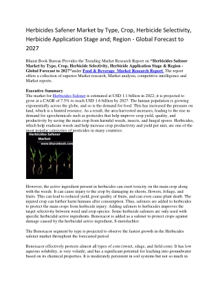 Herbicides Safener Market by Type, Crop, Herbicide Selectivity, Herbicide Application Stage &amp; Region - Global Foreca