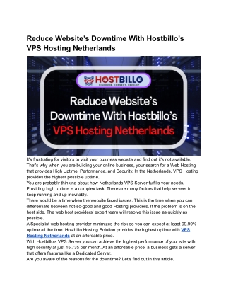 Reduce Website’s Downtime With VPS Hosting Netherlands