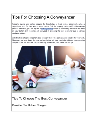 Tips For Choosing A Conveyancer