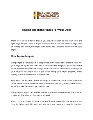 Finding The Right Hinges For your Door