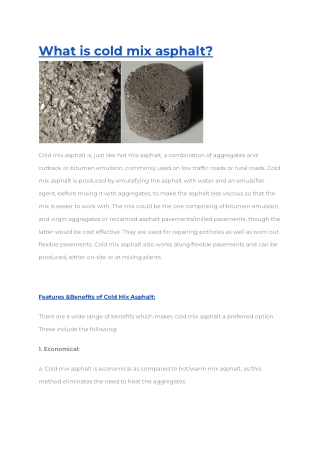 What is cold mix asphalt