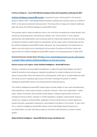 Artificial Intelligence - Based MRI Market Emerging Trends and Competitive Landscape by 2027