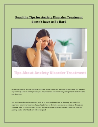 Read the Tips for Anxiety Disorder Treatment doesn’t have to Be Hard