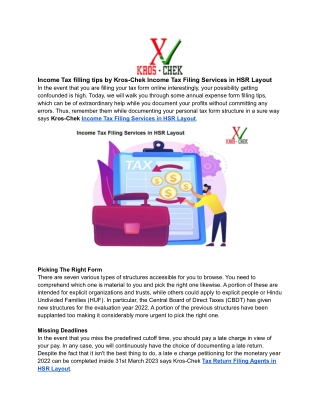 Income Tax filling tips by Kros-Chek Income Tax Filing Services in HSR Layout