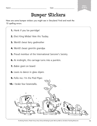FUNNY FAIRY TAILS BUMPER STICKERS SPELLING EXERCISE