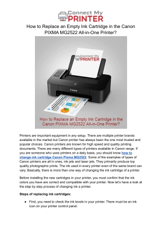 How to Replace an Empty Ink Cartridge in the Canon PIXMA MG2522 All-in-One Printer