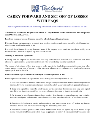 Carry Forward and Set Off of Losses with FAQs