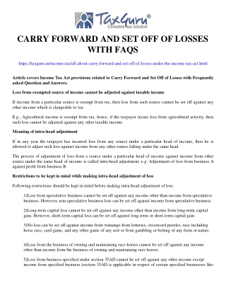 Carry Forward and Set Off of Losses with FAQs