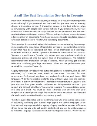 Avail the best translation service in Toronto
