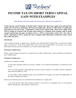 Income Tax on Short Term Capital Gain with examples