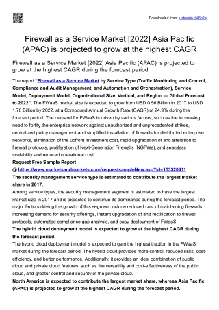 Firewall as a Service Market [2022] Asia Pacific (APAC) is projected to grow