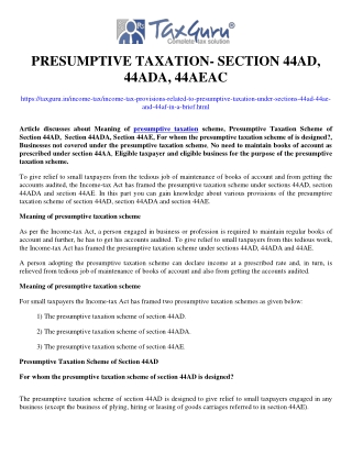 Presumptive taxation- Section 44AD, 44ADA, 44AEAC