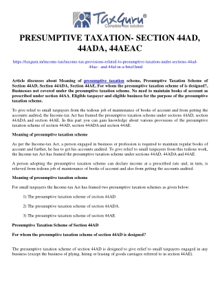 Presumptive taxation- Section 44AD, 44ADA, 44AEAC