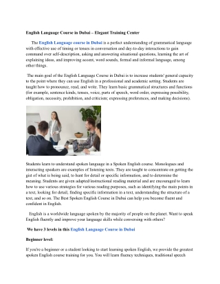 English Language Course in Dubai – Elegant Training Center