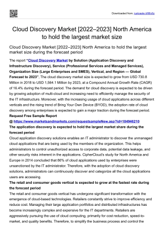 Cloud Discovery Market [2022–2023] North America to hold the largest market size