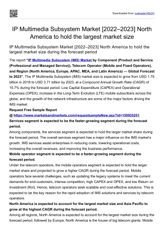 IP Multimedia Subsystem Market [2022–2023] North America hold the largest market
