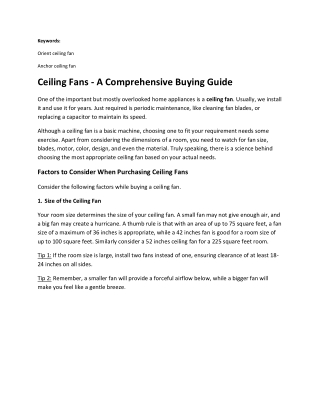 Ceiling Fans - A Comprehensive Buying Guide