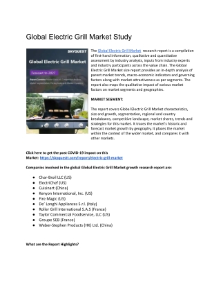 Global Electric Grill Market Study