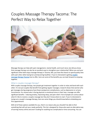 Couples Massage Therapy Tacoma