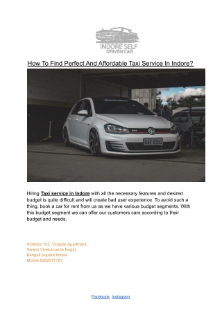 How To Find Perfect And Affordable Taxi Service In Indore