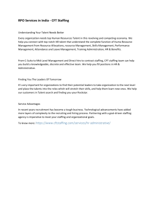 RPO Services in India - CFT Staffing