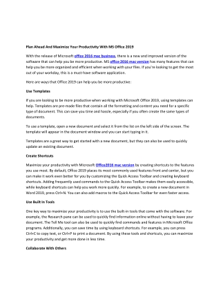 Plan Ahead And Maximize Your Productivity With MS Office 2019
