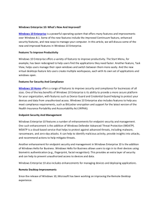 Windows Enterprise 10: What's New And Improved?