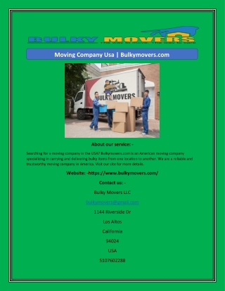 Moving Company Usa  Bulkymovers