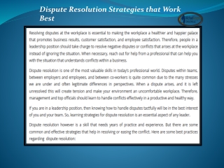 Dispute Resolution Strategies that Work Best