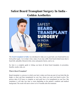 Safest Beard Transplant Surgery In India - Golden Aesthetics