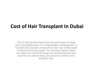 Cost of Hair Transplant In Dubai
