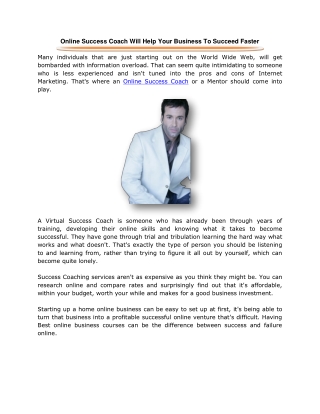 Online Success Coach Will Help Your Business To Succeed Faster