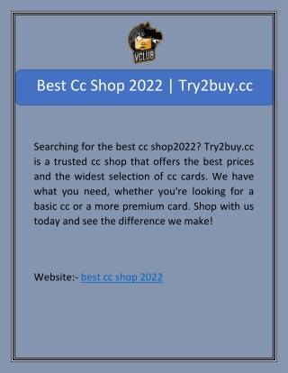 Best Cc Shop 2022 | Try2buy.cc