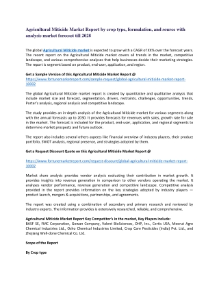 Agricultural Miticide Market Report by crop type and formulation.