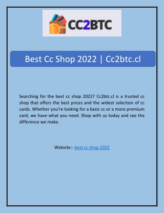 Best Cc Shop 2022 | Cc2btc.cl