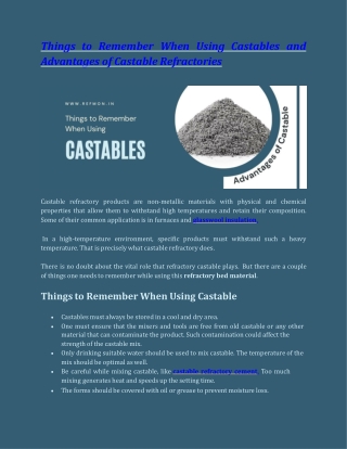 Things to Remember When Using Castables and Explain Advantages - Refmon