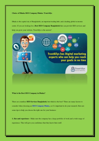 Choice of Dhaka SEO Company Dhaka_ TrustAllys