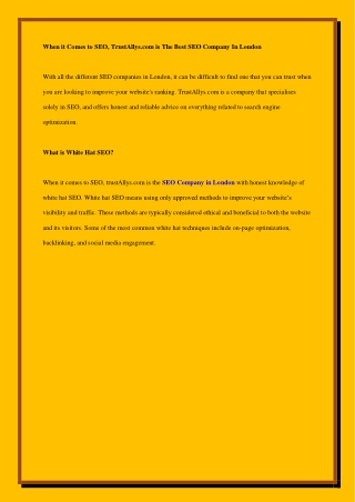When it Comes to SEO, TrustAllys.com is The Best SEO Company In London