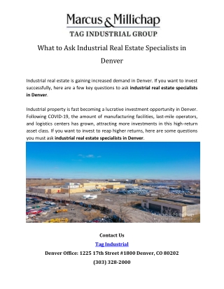 What to Ask Industrial Real Estate Specialists in Denver