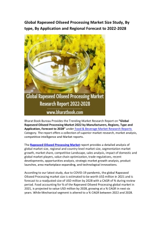 Global Rapeseed Oilseed Processing Market Research Report 2022-2028