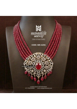 Diamond Locket with Ruby Beads Mala