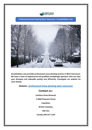 Professional Snow Plowing West Vancouver | Snowlimitless.com