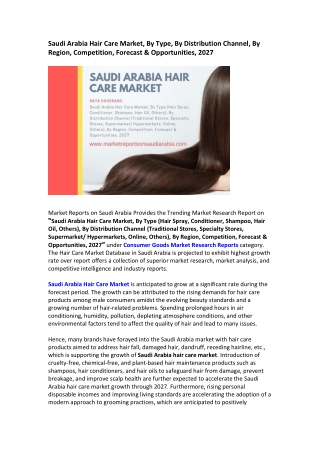 Saudi Arabia Hair Care Market