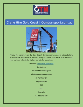 Crane Hire Gold Coast | Otmtransport.com.au